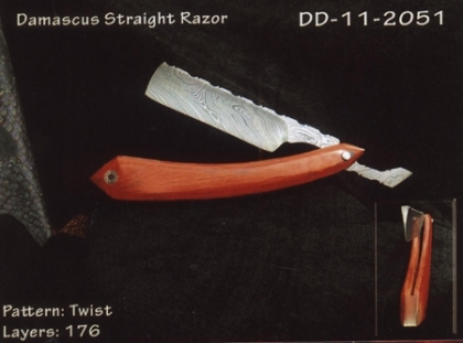Damascus Steel Straight Shaving Razor Wood Handle
