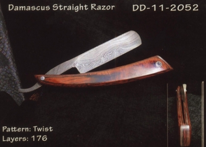 Damascus Steel Straight Shaving Razor Wood Handle