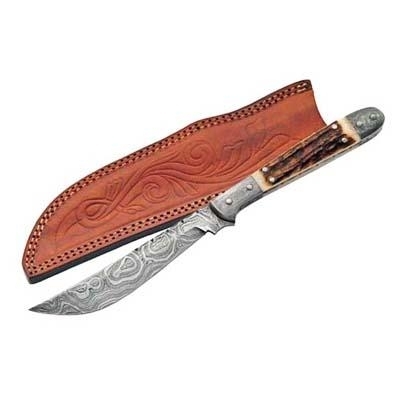 Damascus Hunting Knife Stag Handle