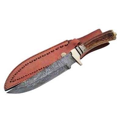Damascus Hunting Knife Stag Handle