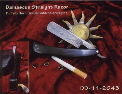 Damascus Steel Straight Shaving Razor Horn Handle