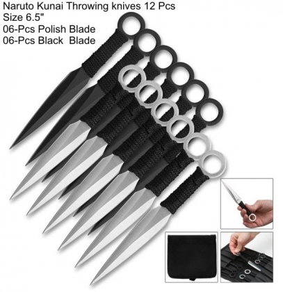 Naruto Kunai Throwing knives Black-Silver 12 Pc