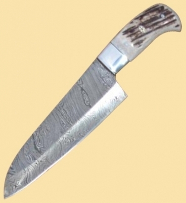 Damascus Kitchen Knife Stag Handle