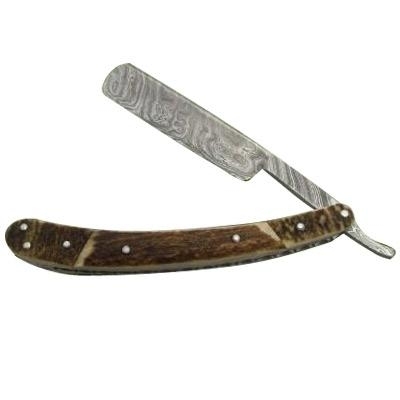 Damascus Steel Shaving Razor Stag Handle
