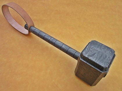 CUSTOM HAND FORGED DAMASCUS STEEL THOR HAMMER 