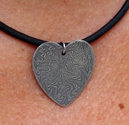 Handmade Damascus Steel Heart Necklace