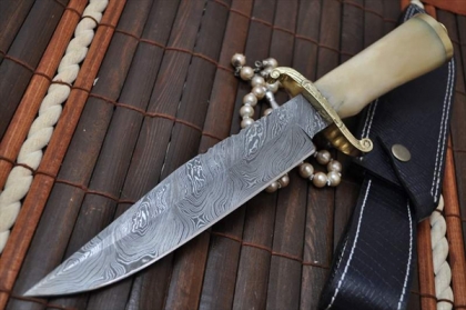 Bowie Knife Handmade Damascus Steel Bone Handle