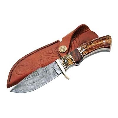 Damascus Hunting Knife Stag Handle