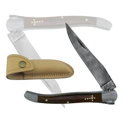 Damascus Steel Laguiole Knife Single Blade wood Handle