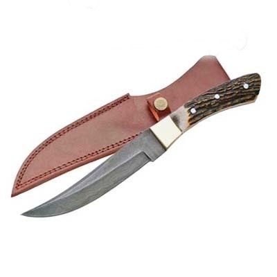 Damascus Hunting Knife Stag Handle