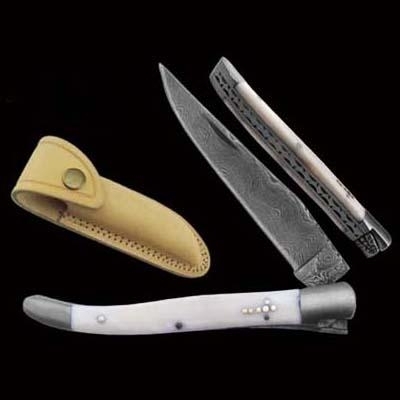 Damascus Steel Laguiole Knife Single Blade Horn Handle
