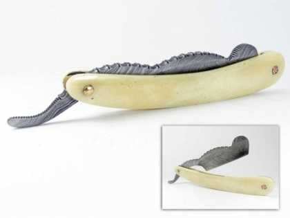 Damascus Steel Shaving Razor Bone Handle