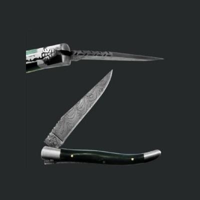 Damascus Steel Laguiole Knife Single Blade Horn Handle