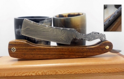 Damascus Steel Shaving Razor Wood Handle