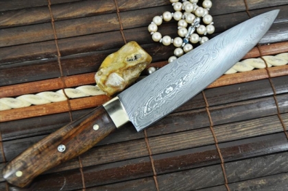 Custom Made Chef Knife Damascus Wood Handle