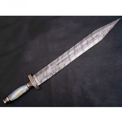 Damascus Hunting Bone  Handle Sword