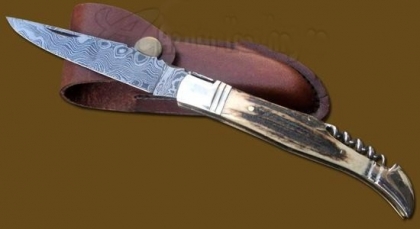 Damascus Steel Laguiole Knife 2-Pcs Stag Handle