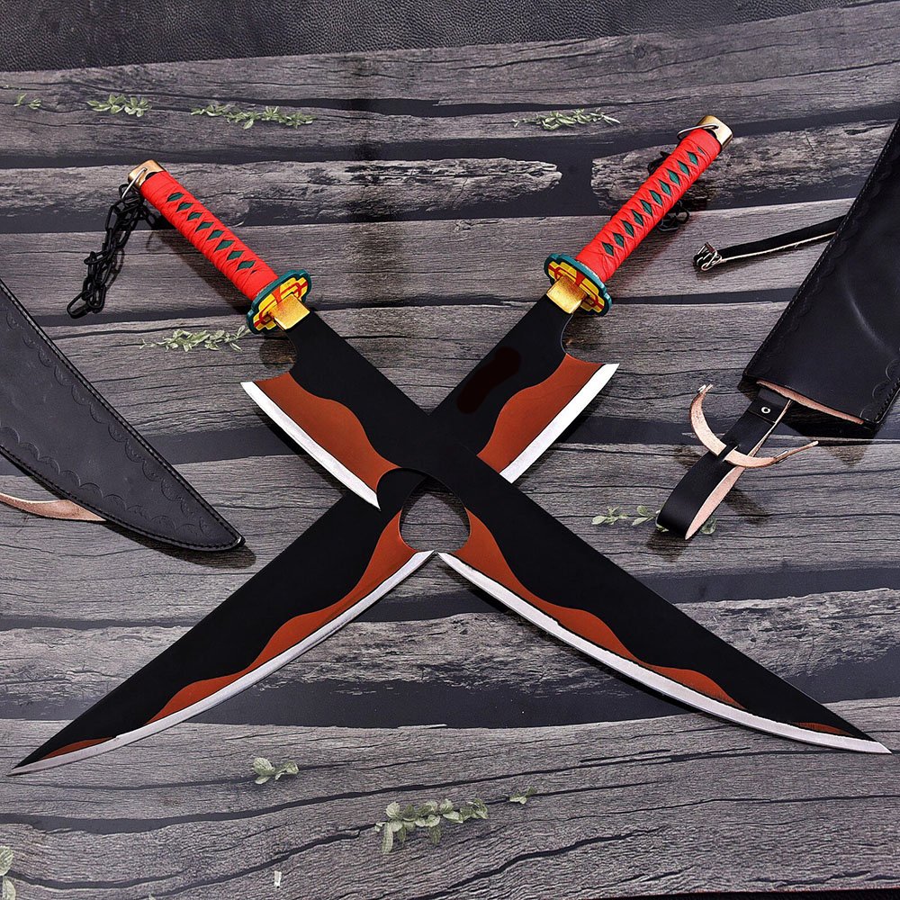 Demon Slayer Tengen Uzui Dual Nichirin Swords – 38 Inch Anime Replica Set with Leather Sheaths