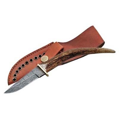 Damascus Hunting Knife Stag Handle