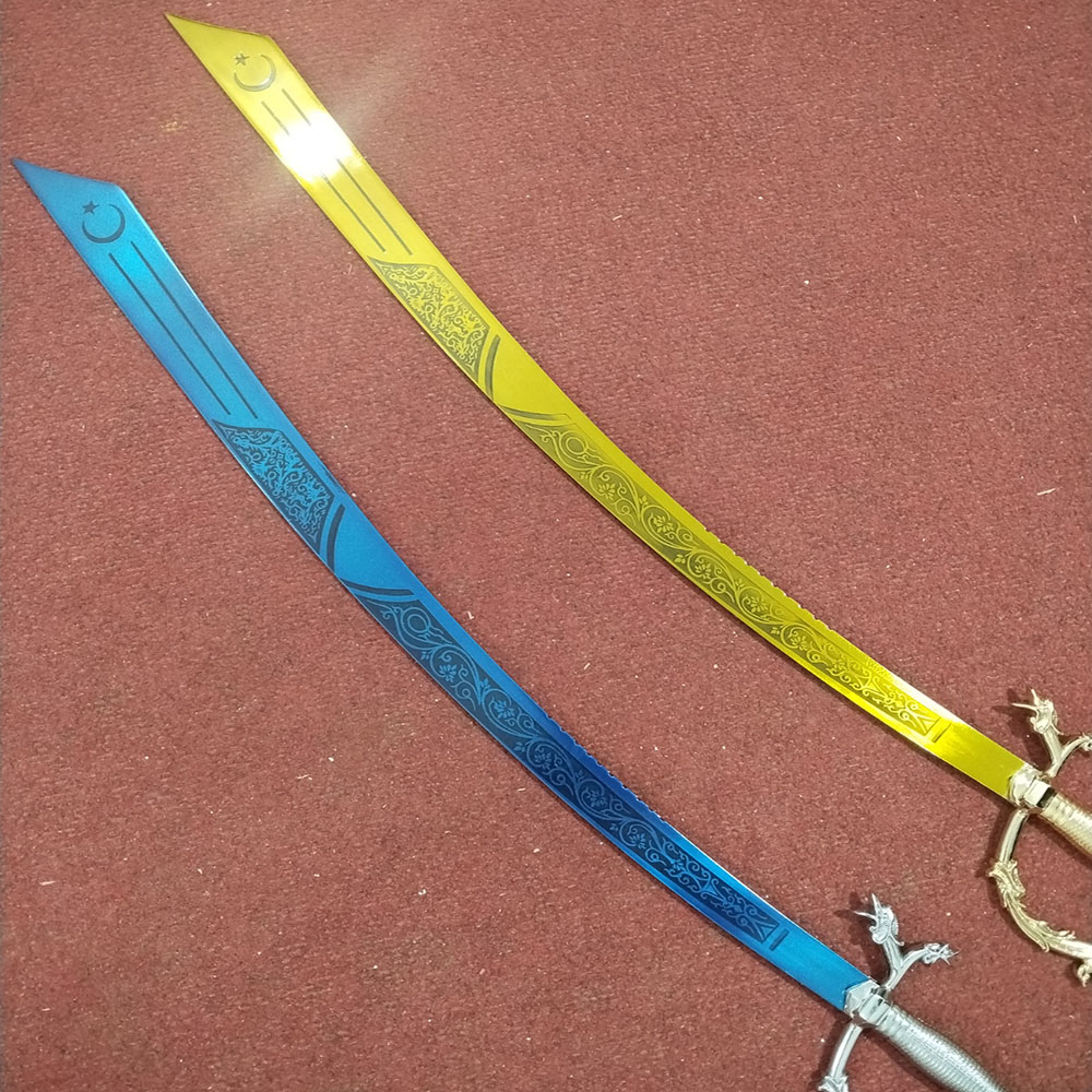 34-Inch Crescent Moon Belly Dance Sword with Ornate Dragon Handle – Blue & Gold image 3
