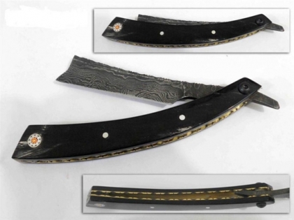 Damascus Steel Shaving Razor Horn Handle