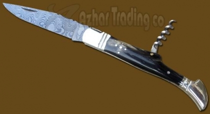 Damascus Steel Laguiole Knife 2-Pcs Horn Handle