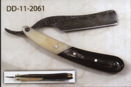 Damascus Steel Straight Shaving Razor Horn-Bone Handle