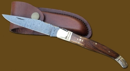 Damascus Steel Laguiole Knife Single Blade wood Handle