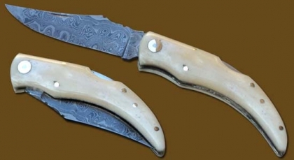Damascus Steel Laguiole Banana Knife Bone Handle