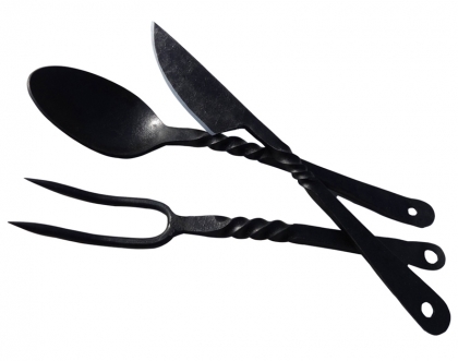 Hand Forged Twisted Table Fork, Spoon, Knife