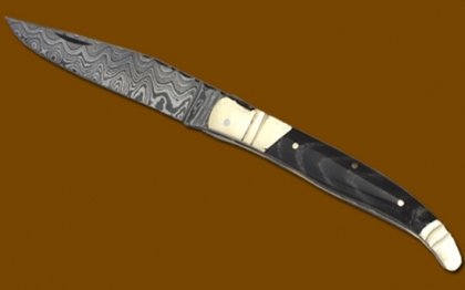 Damascus Steel Laguiole Knife Single Blade Horn Handle