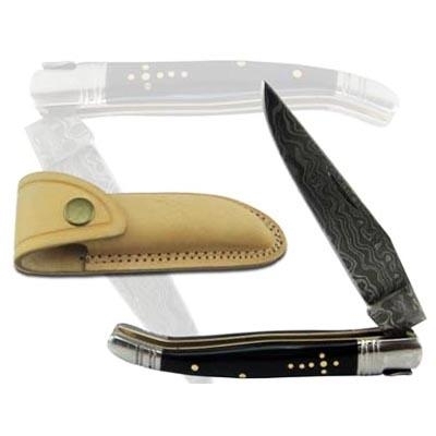 Damascus Steel Laguiole Knife Single Blade Horn Handle