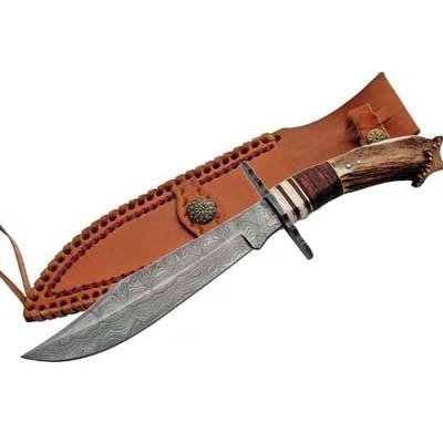  Damascus Hunting Knife STAG Handle