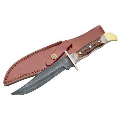 Damascus Hunting Knife Stag Handle