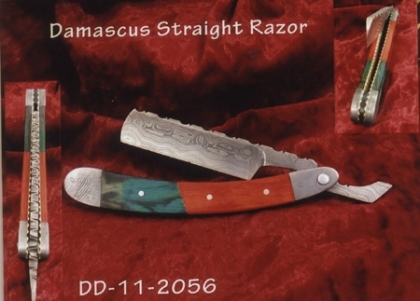 Damascus Steel Straight Shaving Razor Wood Handle