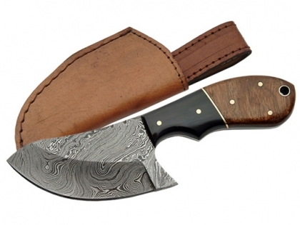 DAMASCUS WALNUT CAT SKINNER KNIFE