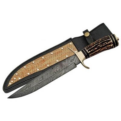  Damascus Hunting Knife Stag Handle
