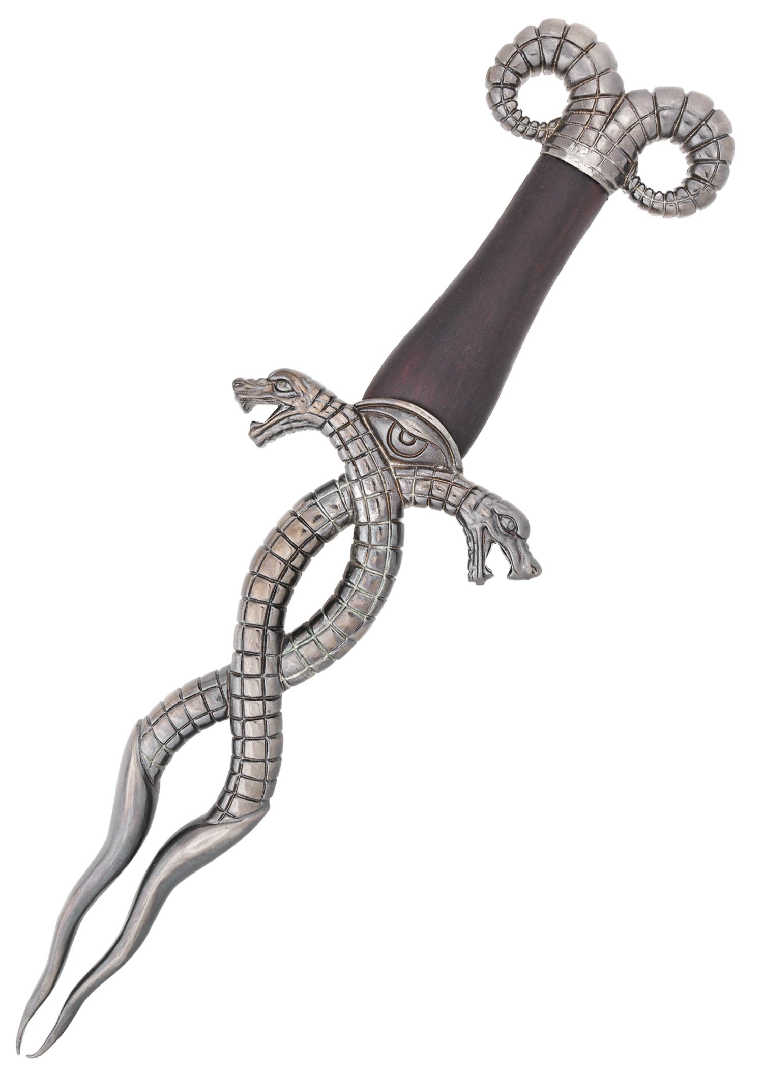 Double Serpent Fantasy Dagger – 15.5 Inch Antique Silver Replica