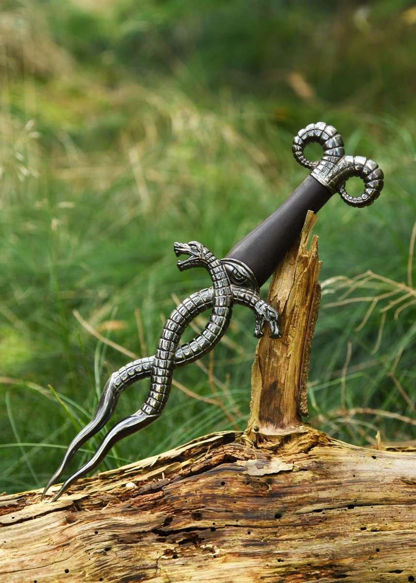 Double Serpent Fantasy Dagger – 15.5 Inch Antique Silver Replica image 3