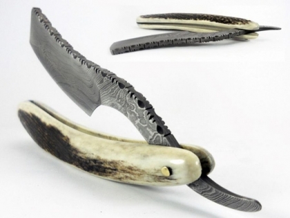 Damascus Steel Shaving Razor Stag Handle