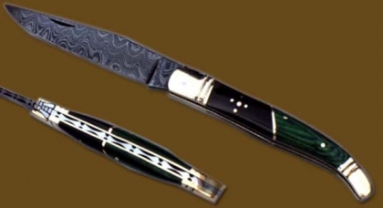 Damascus Steel Laguiole Knife Single Blade Color Wood Handle
