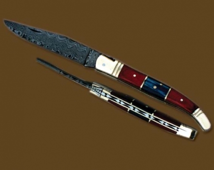 Damascus Steel Laguiole Knife Single Blade Wood Handle
