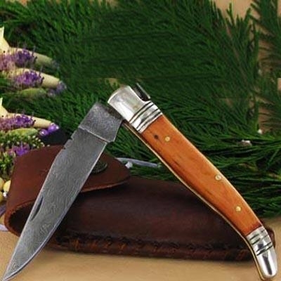 Damascus Steel Laguiole Knife Single Blade wood Handle