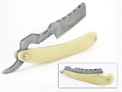 Damascus Steel Shaving Razor Bone Handle