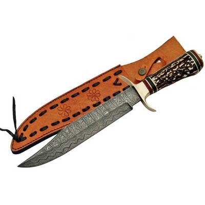 Damascus Hunting Knife Stag Handle
